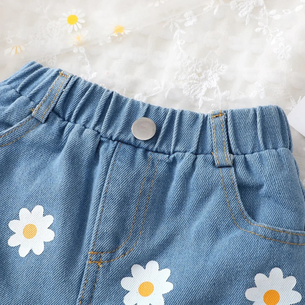 Toddler Girl Fashion Daisy Denim Shorts Elastic Waistband Shorts for Baby Girl Summer Fashion Clothing Wear Versatile-Dollar Bargains Online Shopping Australia