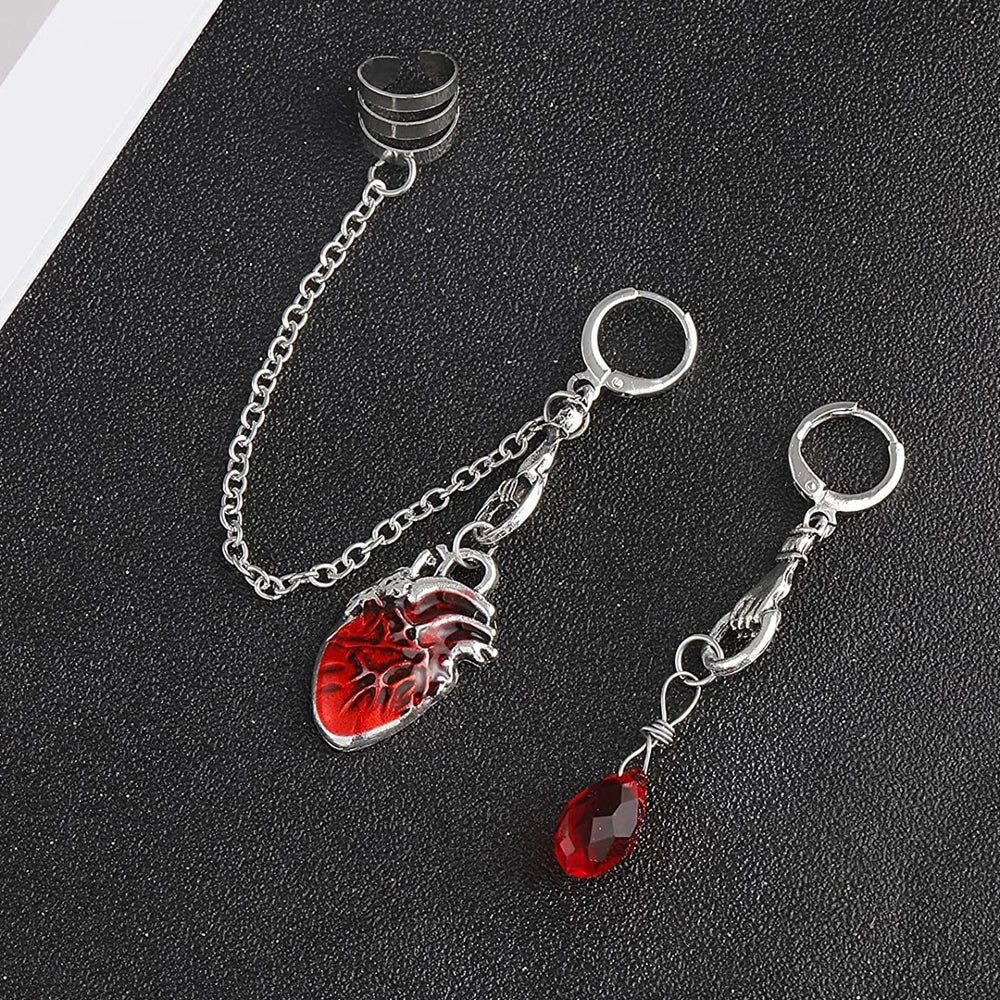 Beating Heart Huggie Earrings Gothic Punk Scary Red Bleeding Heart Asymmetrical Ear Cuffs Clips Hoop Earrings Halloween Party-Dollar Bargains Online Shopping Australia