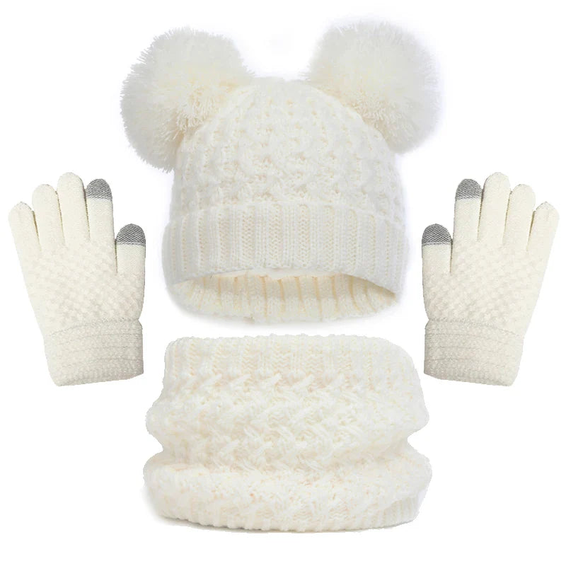 Imitation Cashmere Winter Baby Hat Gloves Scarf Set Fleece Warmer Scarves Thick Knitting Hats Boy Girl Cute Pompom Kids Beanie-Dollar Bargains Online Shopping Australia
