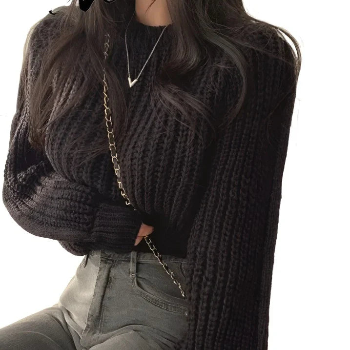 Knitted Sweater Pullovers Japan Girls Solid O Neck Short Crop Knit Tops 4 Colors-Dollar Bargains Online Shopping Australia