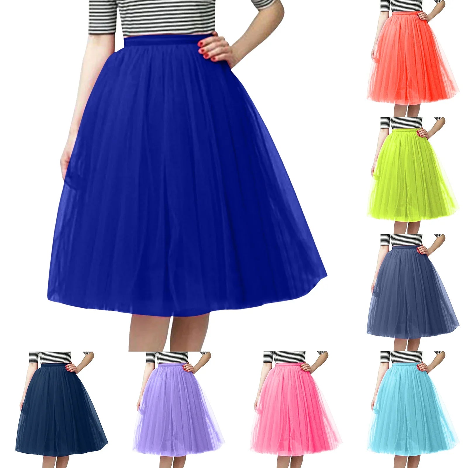 Mesh Gauze Pleated A-line Skirt Kawaii Prom Clothes for Women Summer High Waist Solid Color Midi Tulle Skirts Woman