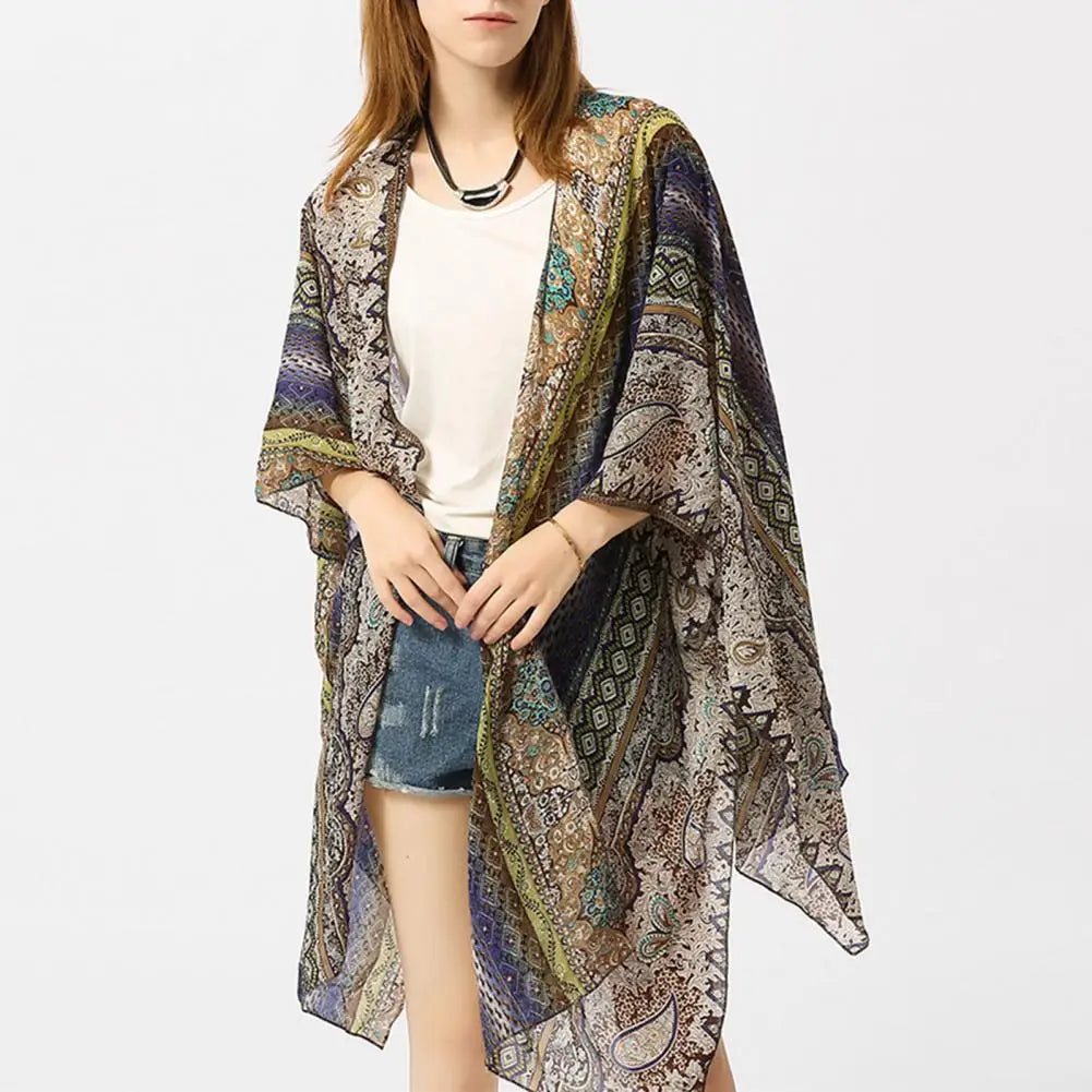 Women Summer Kimono Cardigans Boho Beach Cover Up Tops Beachwear Hawaii Chiffon Cardigan Top Swimsuit Cover-Up Beach Cardigan