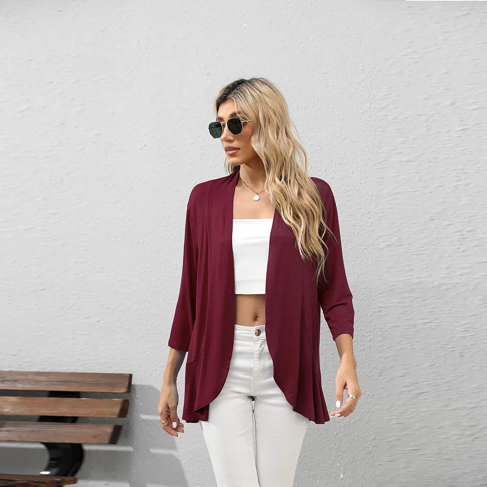 Women Fashion Cardigan Spring Solid Color Cardigan Top Open Stitch Solid Female Autumn-Dollar Bargains Online Shopping Australia