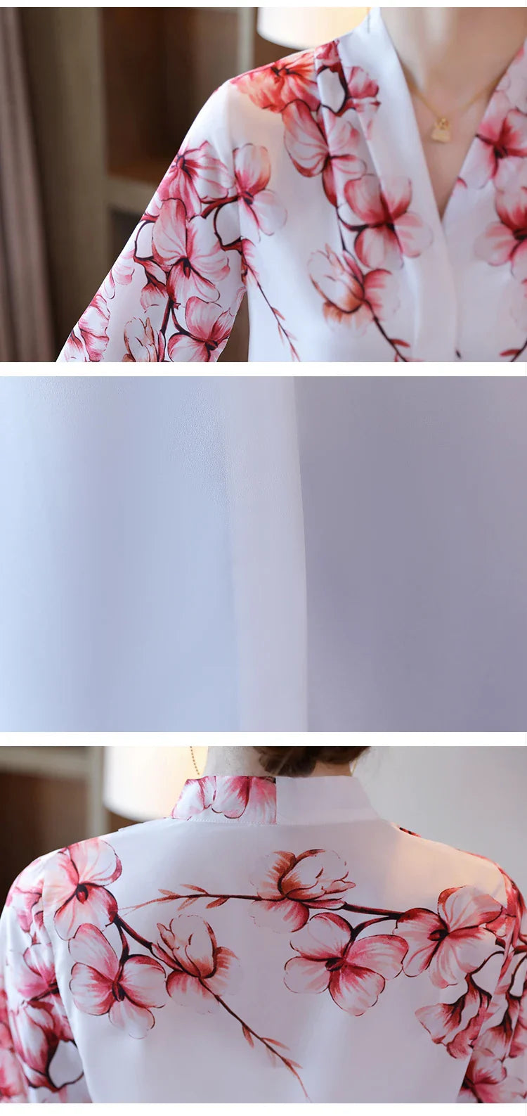 Blouses White Blouse Long Sleeve Blouse Women V-Neck Print Chiffon Shirt Women Tops-Dollar Bargains Online Shopping Australia