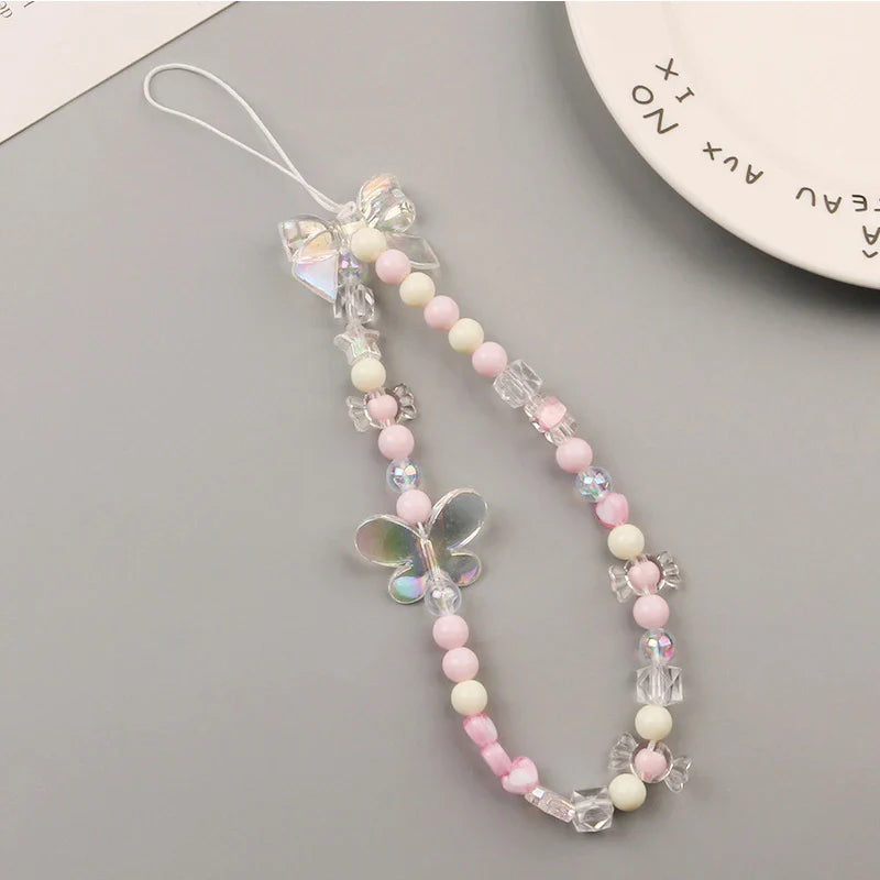 Creative Crystal Bowknot Pearl Beaded Mobile Phone Straps for Women Phone Case Key Chain Bag Pendant Decoration Accessories-Dollar Bargains Online Shopping Australia