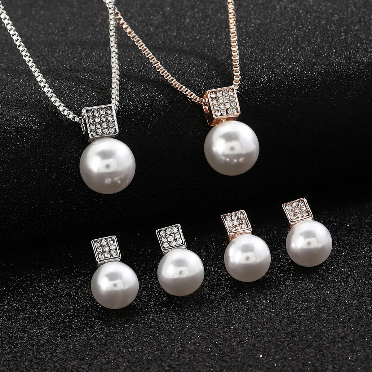 Fashion Women Elegant Pearl Necklace Earrings Rhinestones Geometry Necklaces Bride Wedding Party Jewelry Set Gifts New-Dollar Bargains Online Shopping Australia