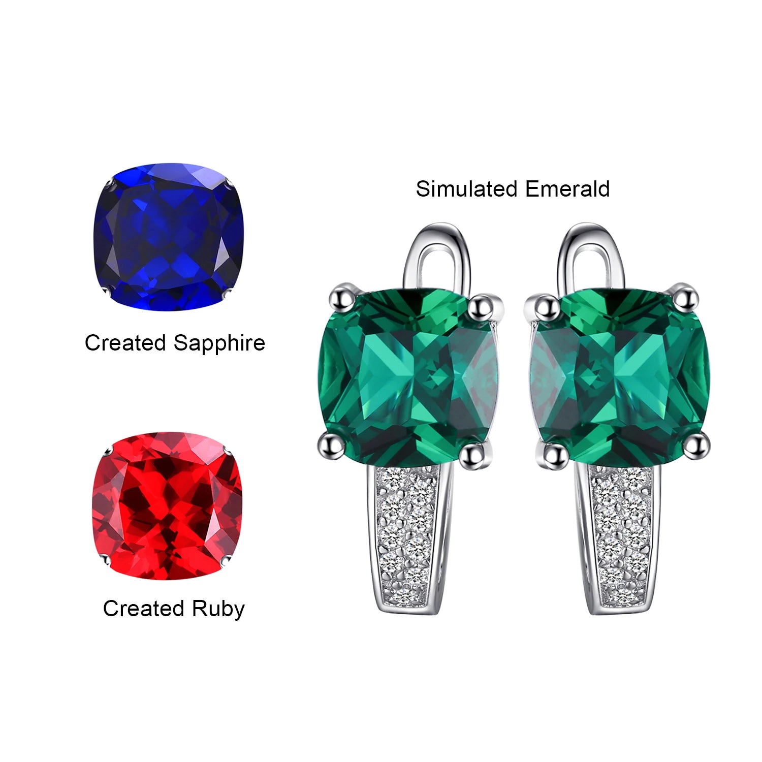 Simulated Green Emerald Created Ruby Sapphire 925 Sterling Silver Hoop Earrings for Women Gemstones Huggie Earings