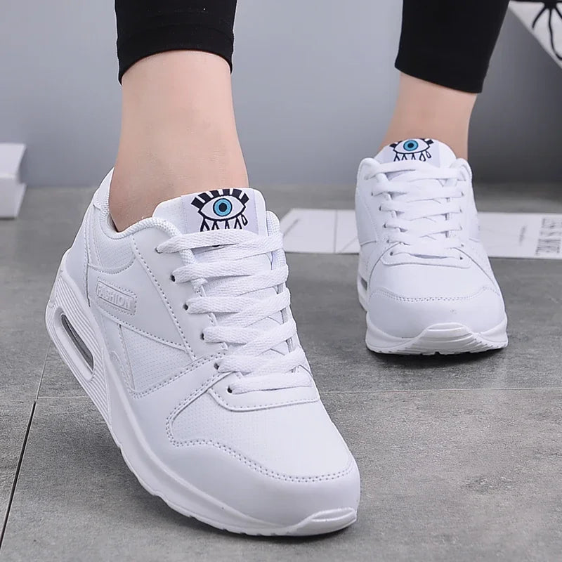 Women Fashion Sneakers Air Cushion Sports Shoes Pu Leather Outdoor Walking Jogging Shoes Female Trainers