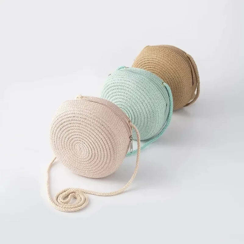 Minimalist Straw Bag Round Crossbody Purse Women Shoulder Vocation Style Handbag