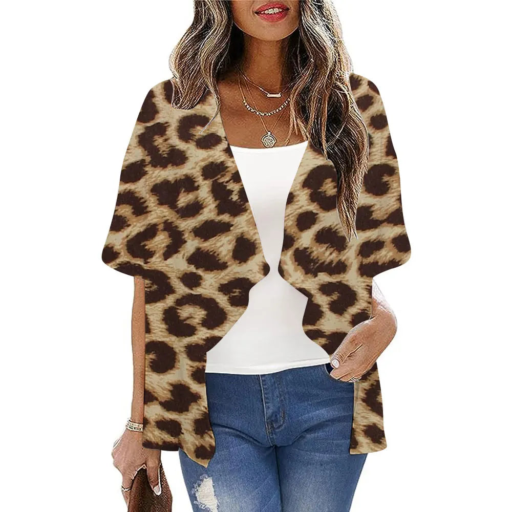 Boho Sexy Style Kimono Cardigan Leopard Printed Loose Long Kimono Ladies Beach Cover Up Tops Summer Blouses Swimsuit