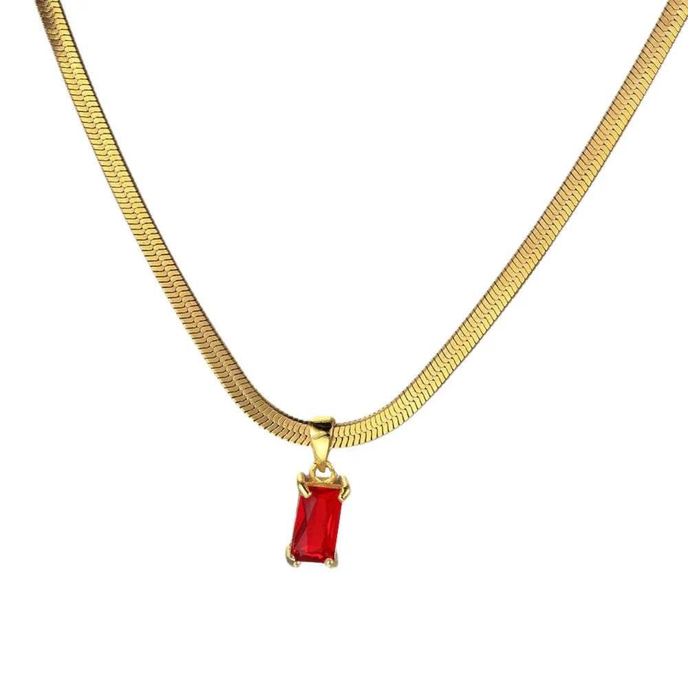 Squares Crystal Pendant Necklace for Women Dazzling CZ Gold Color Stainless Steel Choker Snake Chain on Neck Jewelry-Dollar Bargains Online Shopping Australia