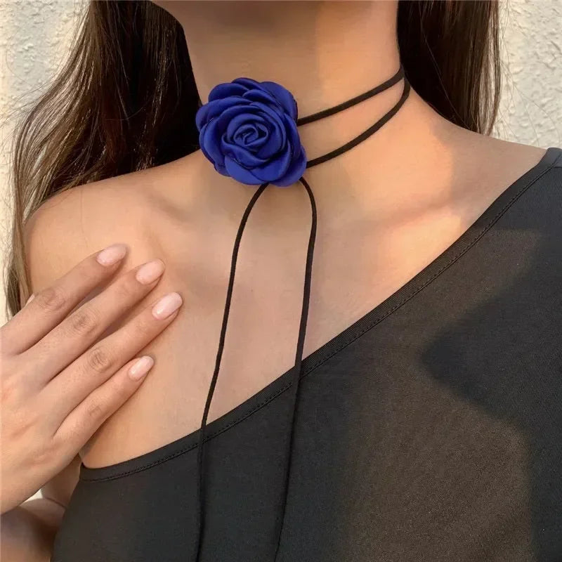 Rose Flower Clavicle Chain Necklace for Women 4 Colors Gothic Ladies Korean Fashion Adjustable Sexy Rope Choker Y2K Accessories-Dollar Bargains Online Shopping Australia