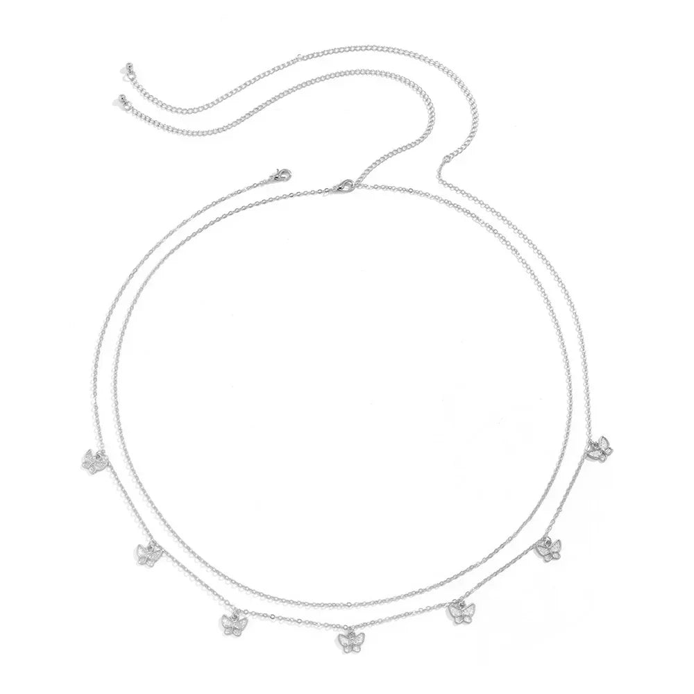Double Thin Chain Women's Waist Chain Charming Butterfly Stainless Steel Belly Chain Summer Beach Bikini Body Jewelry-Dollar Bargains Online Shopping Australia