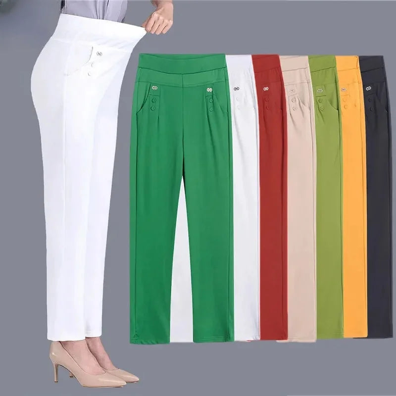 Women Thin Candy Colors Stretch Classic Pants Straight Trousers Mother Casual High Waist Pantalones Slim Ankle-Length Pants-Dollar Bargains Online Shopping Australia