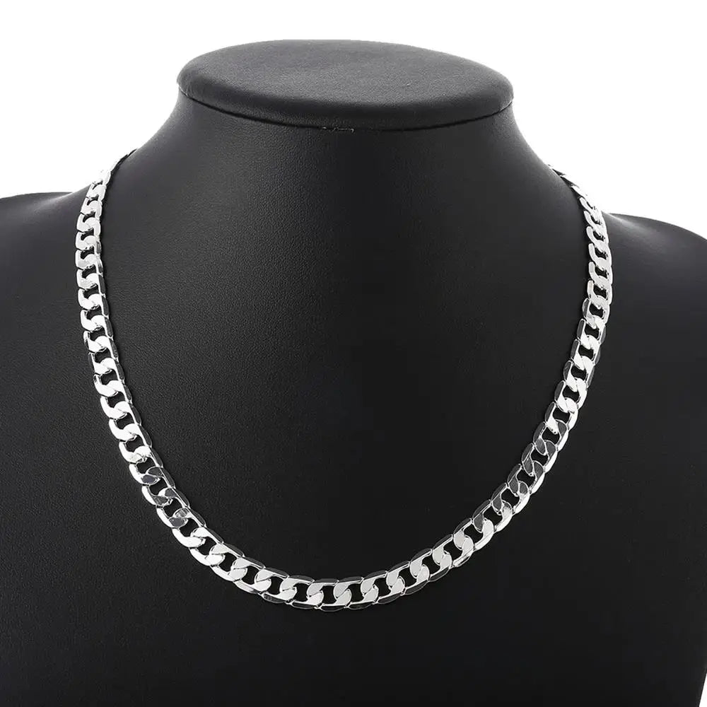 gold Necklaces Silver color Classic 8MM sideways chain Wedding party