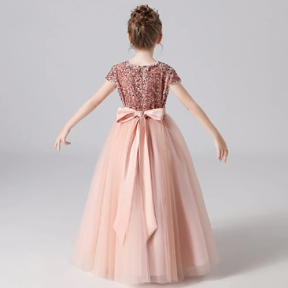 Sparkly Sequins Short Sleeves Flower Girl Dresses Tulle Kids Birthday Party Pageant Prom Gown Junior Bridesmaid-Dollar Bargains Online Shopping Australia
