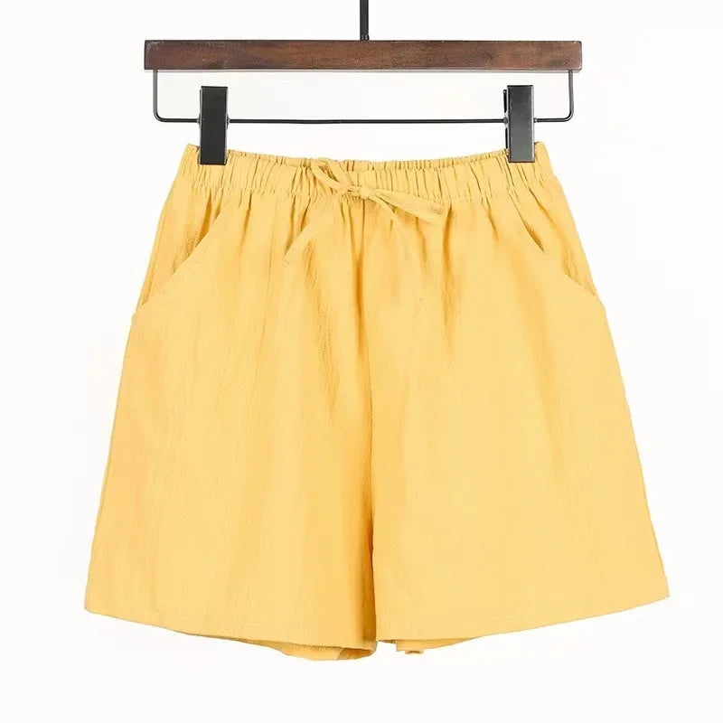 Cotton Linen Beach Shorts Women Basic Short Pants Mini Wide Leg Trousers Ladies Fashion Casual Home Streetwear-Dollar Bargains Online Shopping Australia