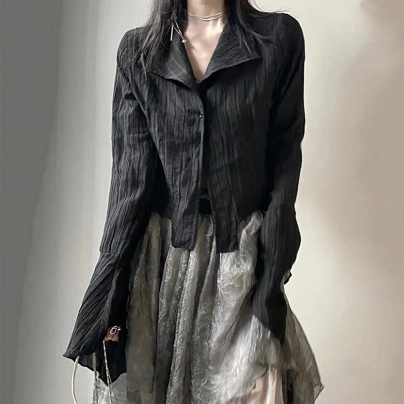 Gothic Black Shirt Yamamoto Style Dark Aesthetic Blouse Women Irregular Designer Clothes Emo Alt Clothes Grunge Tops Y2k-Dollar Bargains Online Shopping Australia