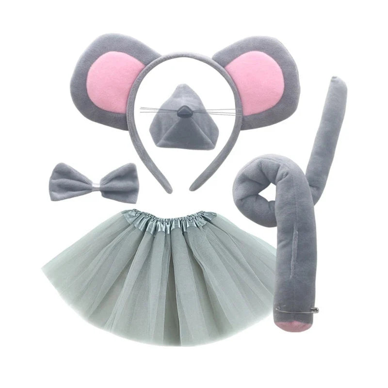 Mouse Costume for Kids-Mouse Ears Headband Tail Bowtie Tail Nose Gloves Tutu Skirt Animal Cosplay Accessories-Dollar Bargains Online Shopping Australia