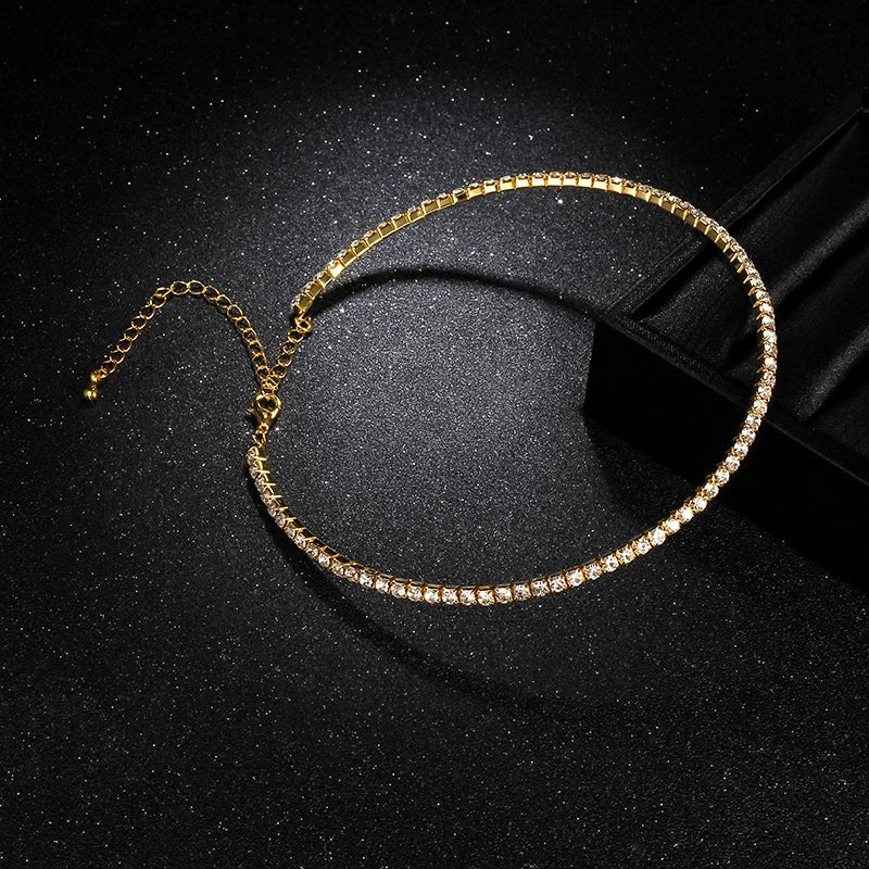 Sparkling Silver Color Crystal Collar Chain Choker Necklace Bridal Women Wedding Party Diamante Rhinestone Choker Jewelry Gifts-Dollar Bargains Online Shopping Australia