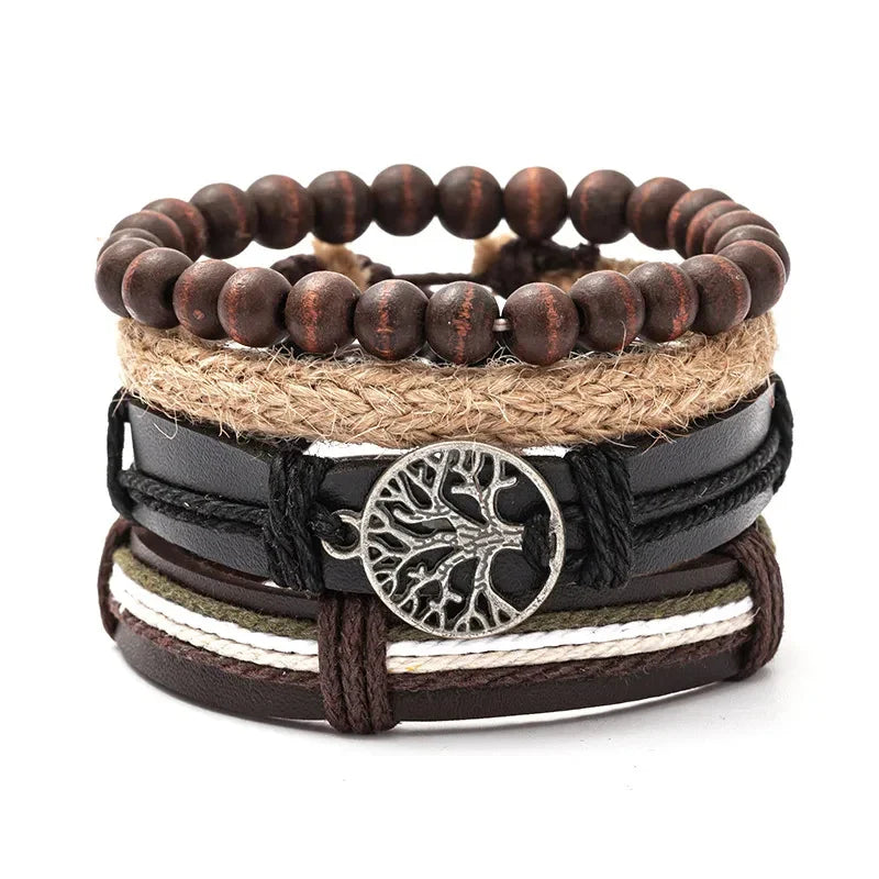 Trendy Compass Man Leather Bracelets set Black Hand Woven Bracelet for Men 4pcs/set DIY Male Jewelry Gift New Pulsera Hombre-Dollar Bargains Online Shopping Australia