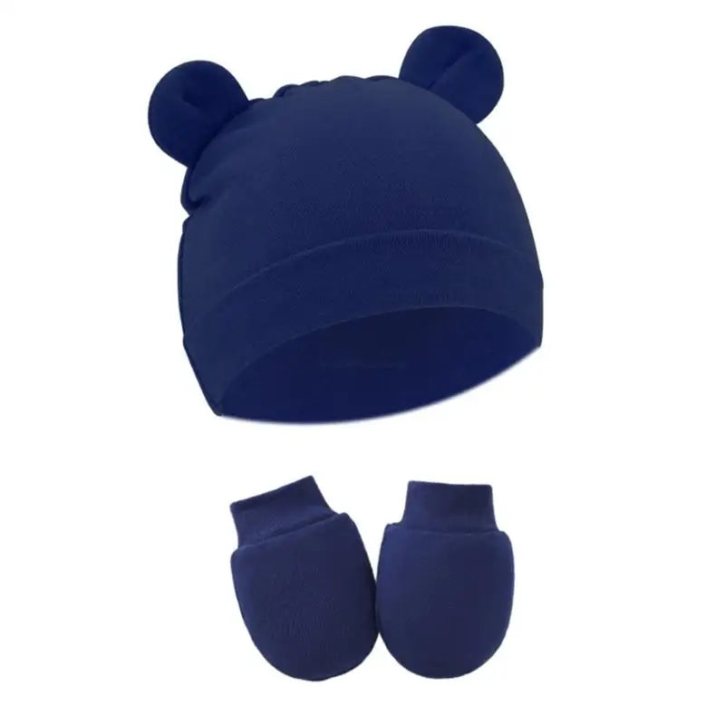Newborn Cotton Hospital Hat Mittens Baby Beanie Solid Infant Baby Hats with Ear & No Scratch Mitten Soft Gloves Gift-Dollar Bargains Online Shopping Australia
