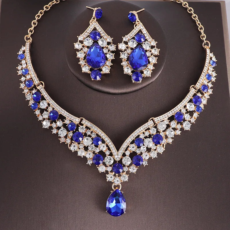 Luxury Crystal AB Color Choker Necklace Earrings Set Rhinestone Bridal Jewelry Sets for Bride Wedding Party Costume-Dollar Bargains Online Shopping Australia