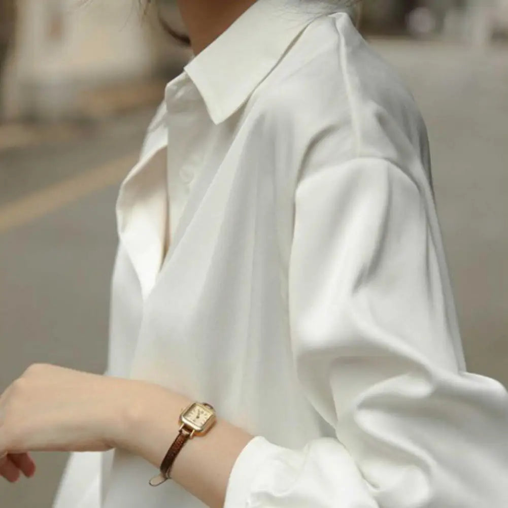 Women Shirt Formal Business Blouse Shirt Vintage Satin Silky Loose Long Sleeve Lapel-Dollar Bargains Online Shopping Australia