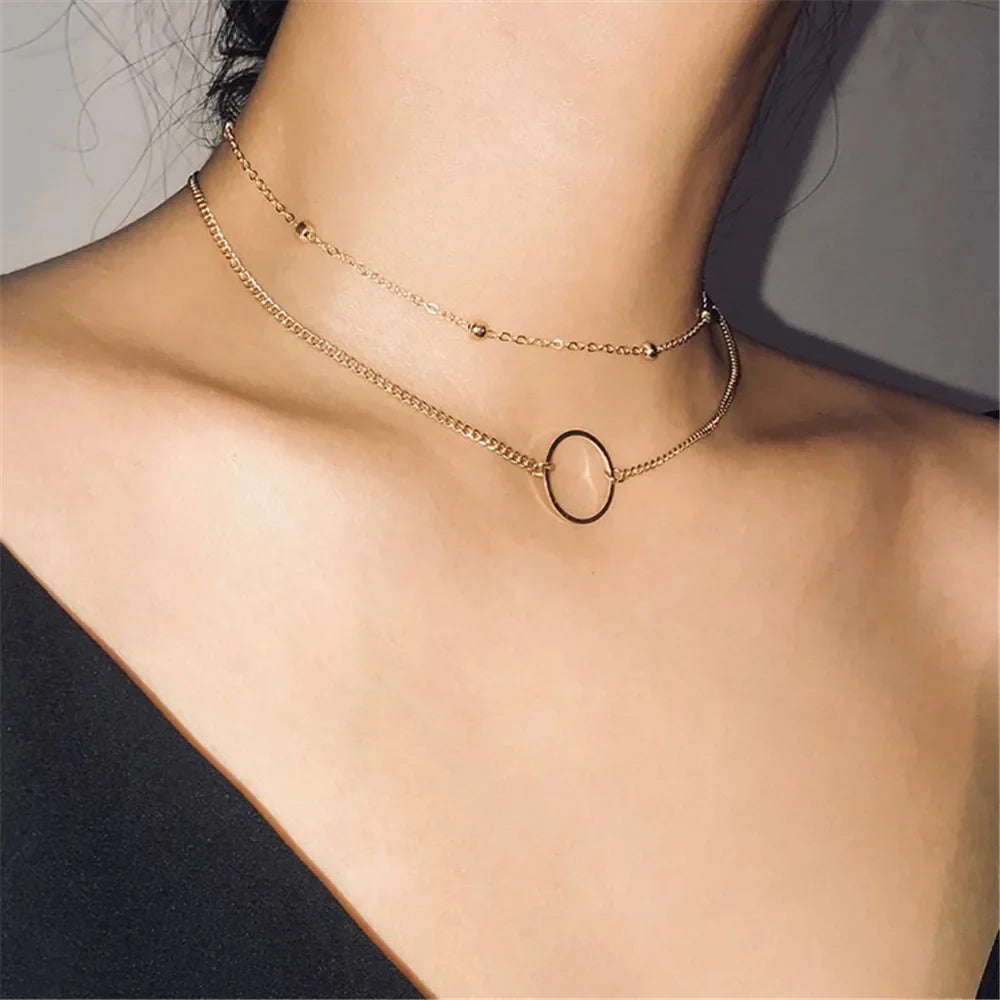 Metallic Stainless Steel Silver Plated Gold Color Choker Necklace For Women Girl Gift-Dollar Bargains Online Shopping Australia