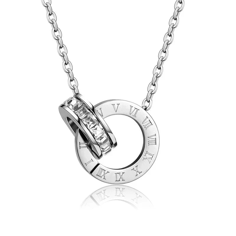 PAXA Classic Roman Numeral Crystal Stainless Steel Earrings Necklace for Women Luxury Elegant Fashion Wedding Party Jewelry Gift-Dollar Bargains Online Shopping Australia