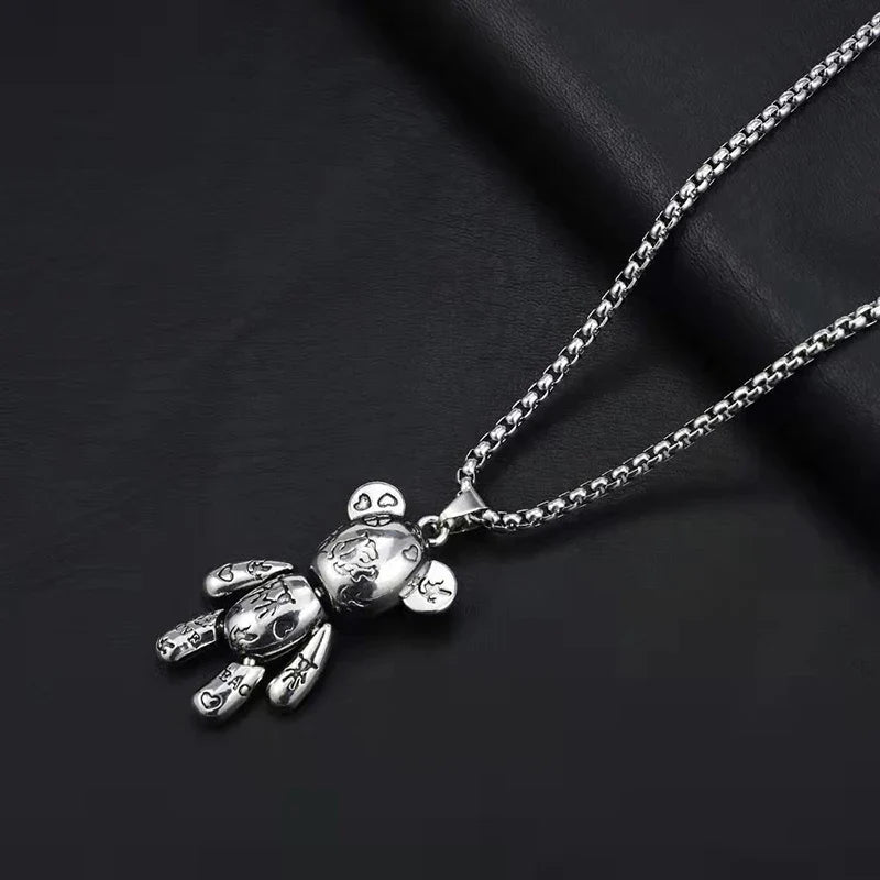 Fashion Cute Hip Hop Bear Pendant Necklace for Men & Women Punk Wind Titanium Steel Sweater Chain Jewelry Set Lovers Gift-Dollar Bargains Online Shopping Australia