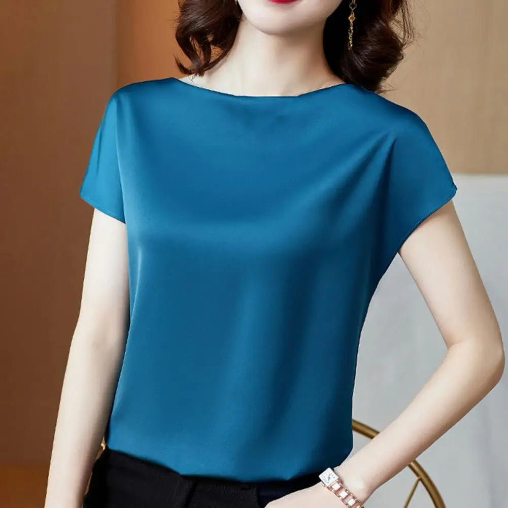 Women Summer T-shirt Women Summer Top Women Clothes Round Neck Loose Short Sleeves Pullover Soft Keep Cooling Breathable Solid C-Dollar Bargains Online Shopping Australia