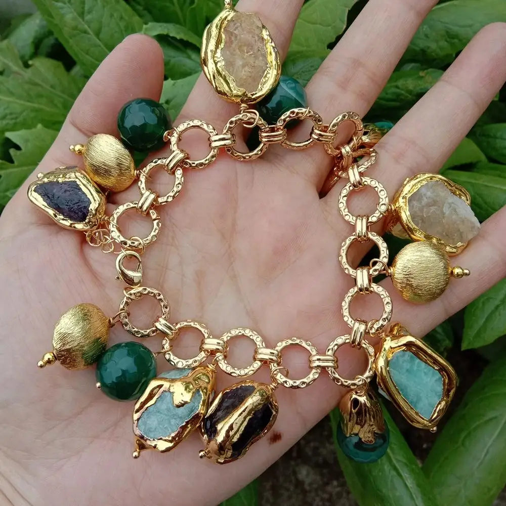 Amethyst Amazonite Rough Raw Charm Bracelet 13mm Natural Multi Gemstone Bracelet Jewelry Gift-Dollar Bargains Online Shopping Australia