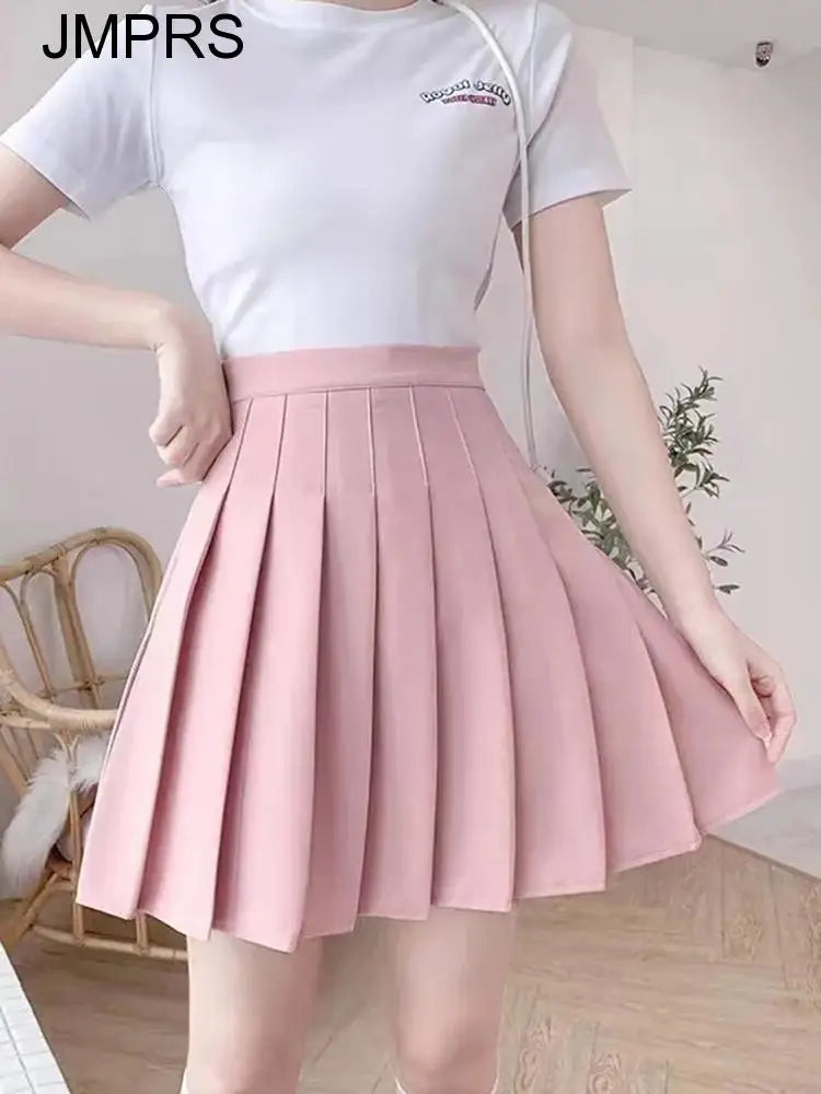 High Waist Women Mini Skirt Summer Slim A Line Pleated Skirt Fashion Button