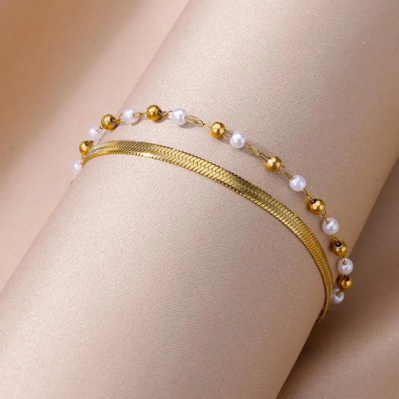 Anklets for Women Summer Beach Accessories Stainless Steel Imitation Pearl Chain Anklet Gold Color Leg Bracelets Bodychain Gifts-Dollar Bargains Online Shopping Australia