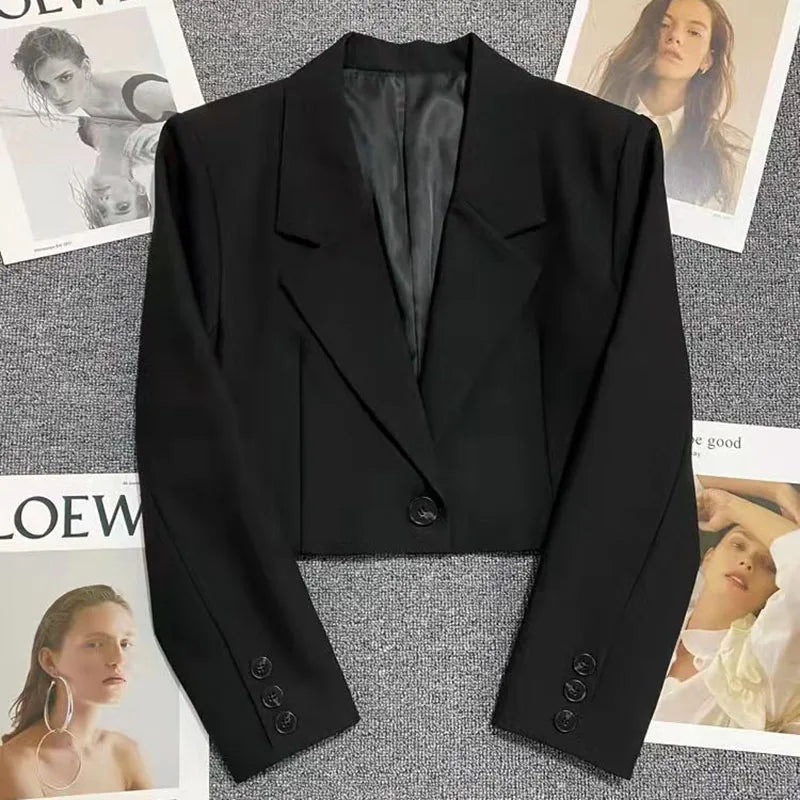 Cropped Blazers Women Solid Color Simple Single-button Outwear Teens All-match Long Sleeve Office Suit Jacket-Dollar Bargains Online Shopping Australia