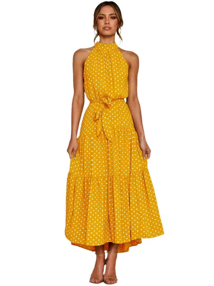 Summer Long Dress Polka Dot Casual Dresses Black Sexy Halter Strapless Sundress-Dollar Bargains Online Shopping Australia