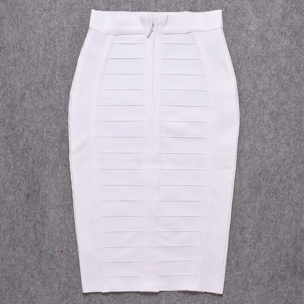 Pencil Knitted Skirts White Women Classic Vintage Elastic Thick Skirts Bodycon Birthday Skirts