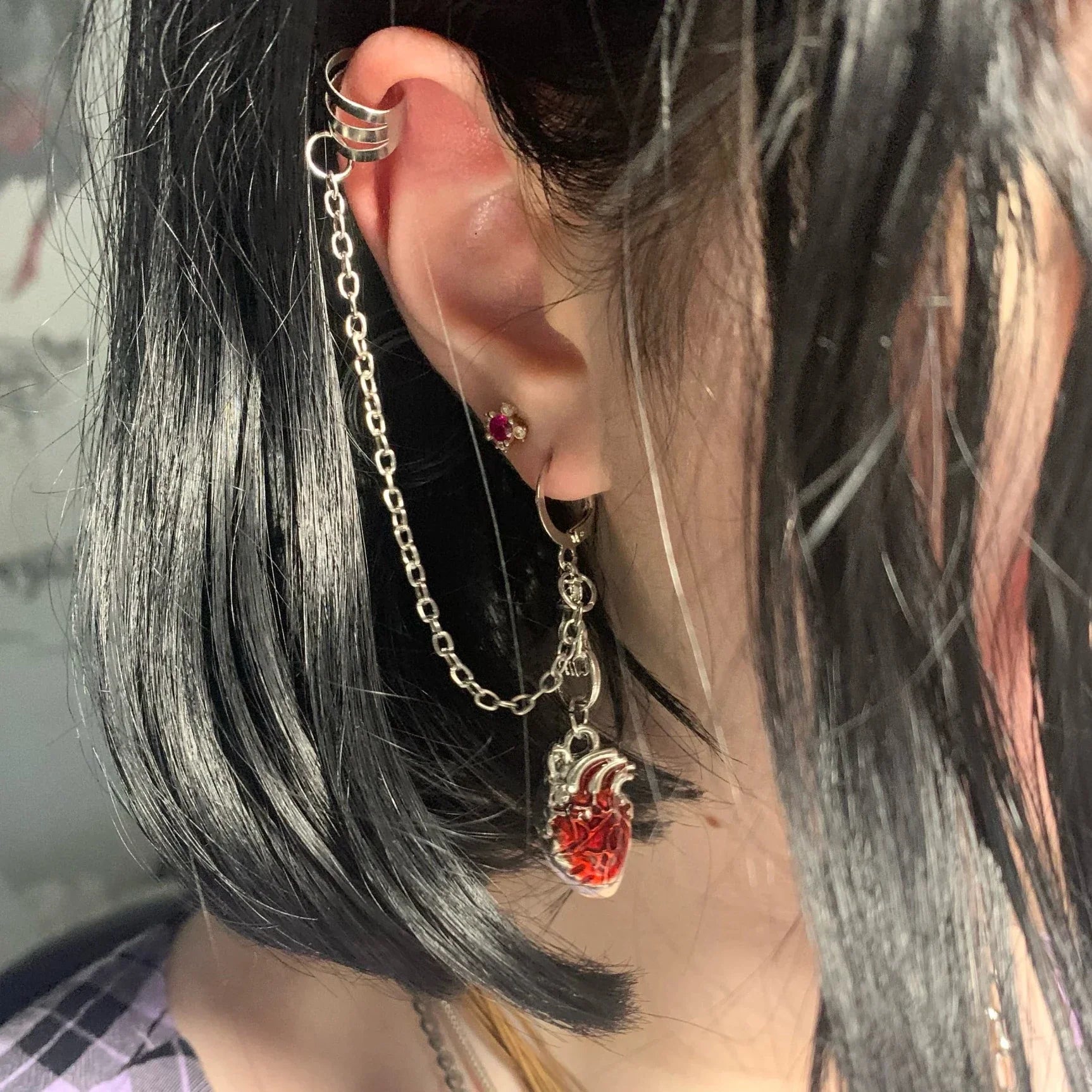 Beating Heart Huggie Earrings Gothic Punk Scary Red Bleeding Heart Asymmetrical Ear Cuffs Clips Hoop Earrings Halloween Party-Dollar Bargains Online Shopping Australia