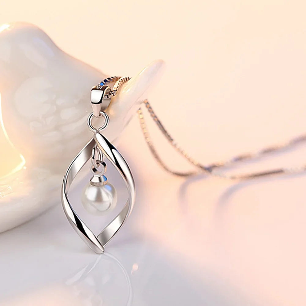 Pearl Drop Jewelry for Women Exquisite Silver Plated Twisted Necklace Pendant Without Chain Hollow Polish