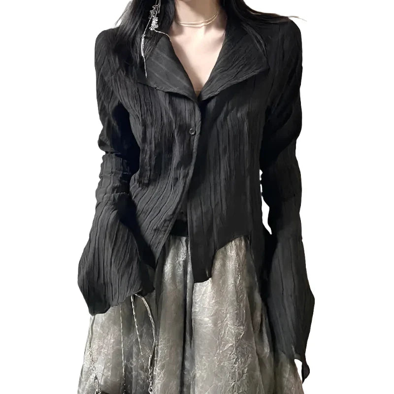 Gothic Black Shirt Yamamoto Style Dark Aesthetic Blouse Women Irregular Designer Clothes Emo Alt Clothes Grunge Tops Y2k-Dollar Bargains Online Shopping Australia