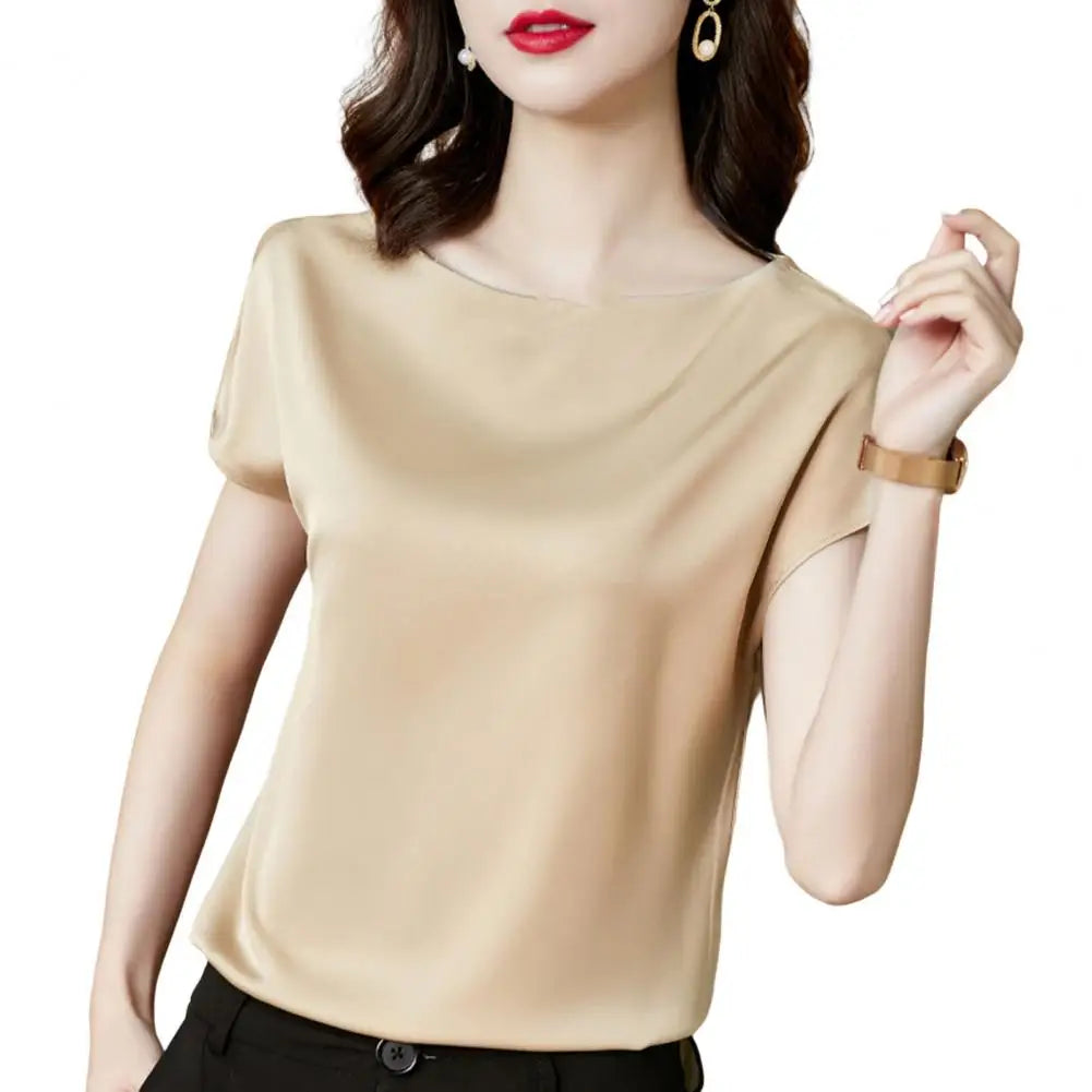 Women Summer T-shirt Women Summer Top Women Clothes Round Neck Loose Short Sleeves Pullover Soft Keep Cooling Breathable Solid C-Dollar Bargains Online Shopping Australia