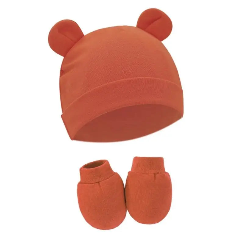 Newborn Cotton Hospital Hat Mittens Baby Beanie Solid Infant Baby Hats with Ear & No Scratch Mitten Soft Gloves Gift-Dollar Bargains Online Shopping Australia