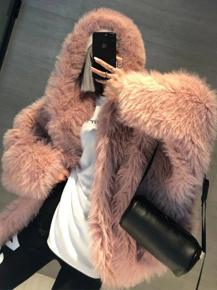 Winter Jackets Faux Fur Coat Women Korean Coat Hooded Fur Jacket-Dollar Bargains Online Shopping Australia