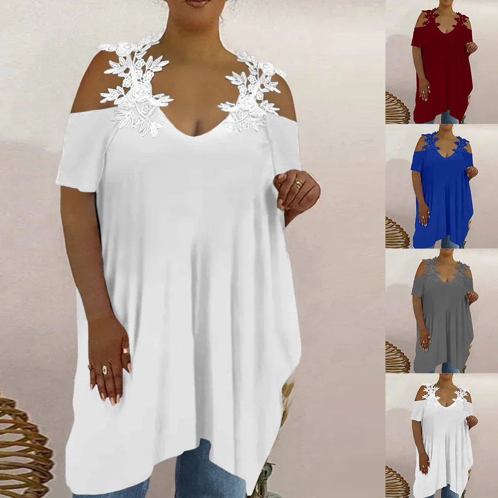 Lace Top Women Clothing Summer Casual Oversized Long T-Shirt Tee for Female Y2K Clothes Sexy Loose Blouse-Dollar Bargains Online Shopping Australia
