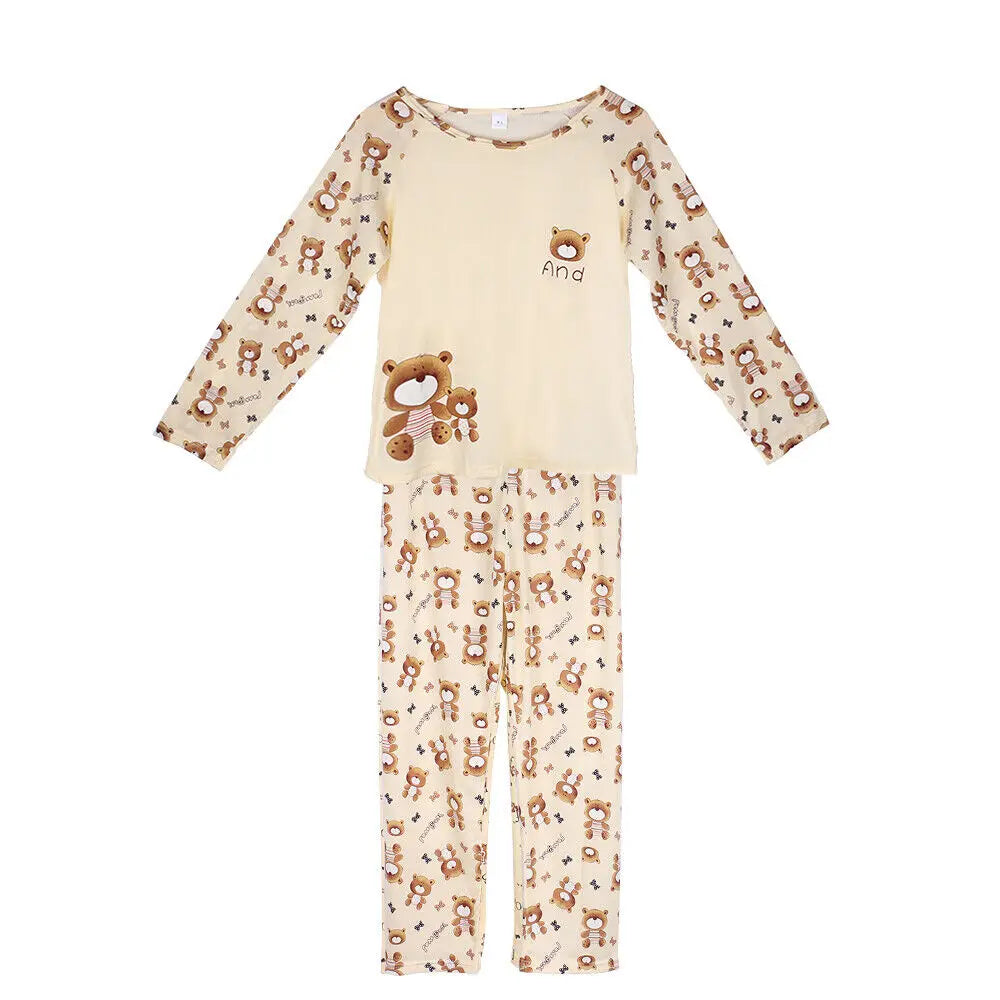 Ladies Womens Pyjamas Pj Set Long Sleeve Top Cartoon Cute Bear Nightwear Lounge Wear Pyjama 2 Pieces Suit-Dollar Bargains Online Shopping Australia