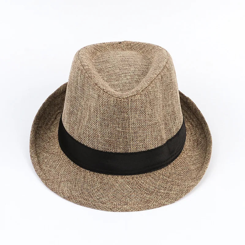 Men's Fedora Jazz Cotton Linen Solid Color Hat Summer Retro Bowler Hats Unisex Outdoor Chapeau  Bowler Hats Beach Cap