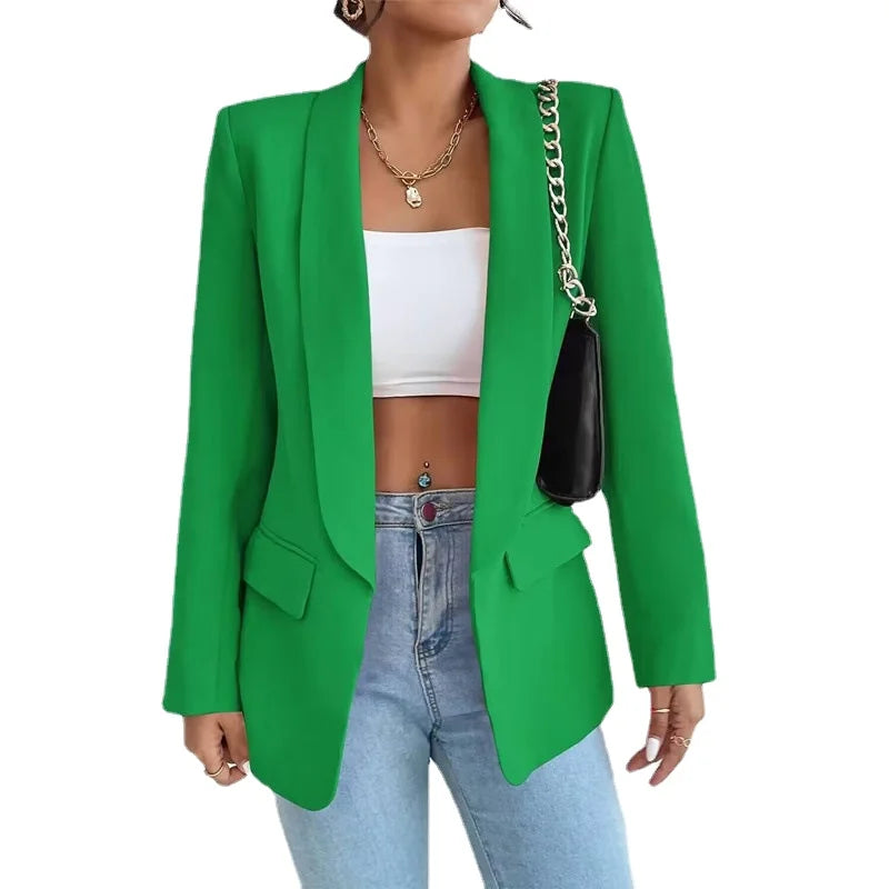 Women Elegant Casual Solid Blazer Vintage Formal Business Chic Suit Jackets Female Outerwear Long Sleeve Open Stitch Slim Coats-Dollar Bargains Online Shopping Australia