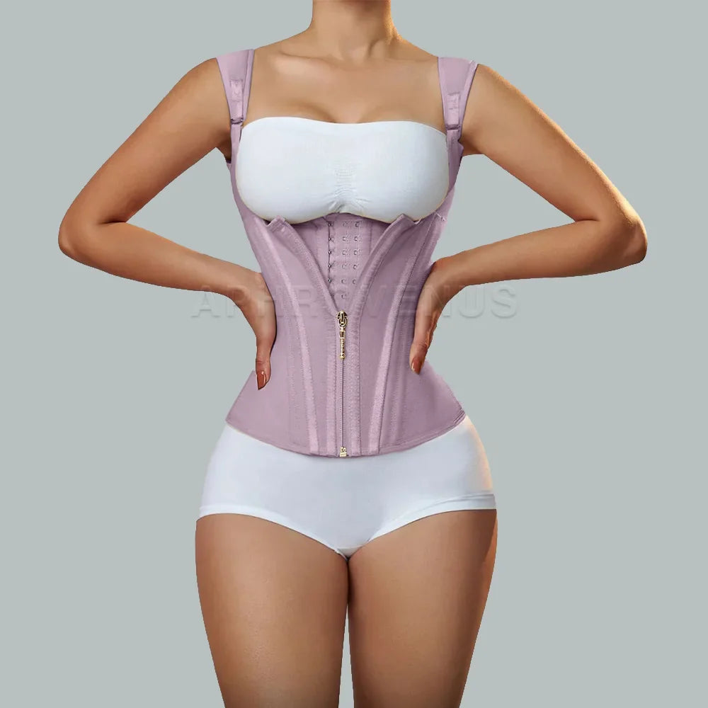 Women Double Compression Waist Trainer Corset with Bone Adjustable Zipper and Hook-eyes Flat Belly Body Shaper-Dollar Bargains Online Shopping Australia