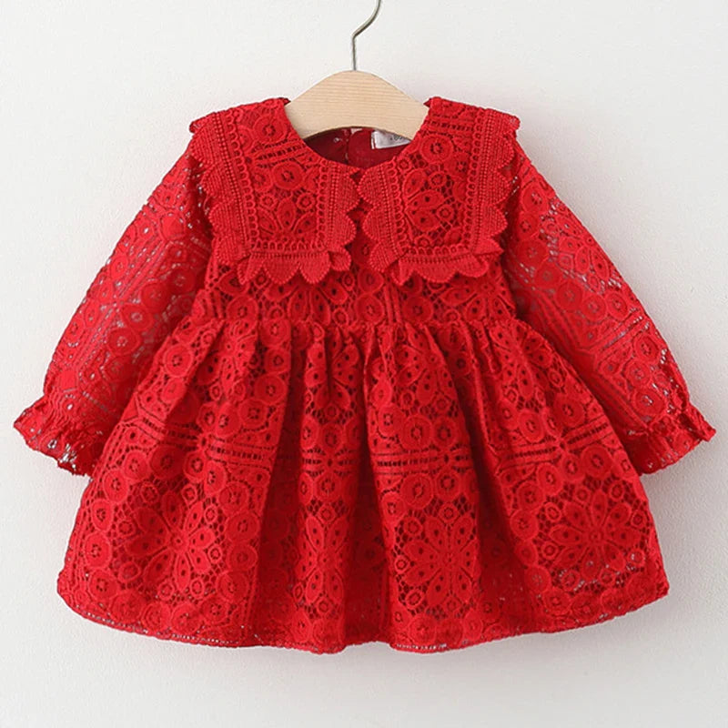 Toddler Girl Clothes Korean Fashion Doll Collar Long Sleeve Lace Baby 1st Birthday Dresses Princess Dress-Dollar Bargains Online Shopping Australia